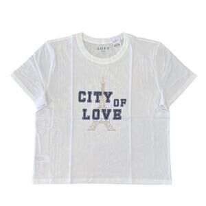 NWT LOFT White Paris City Of Love Relaxed Crew Tee
